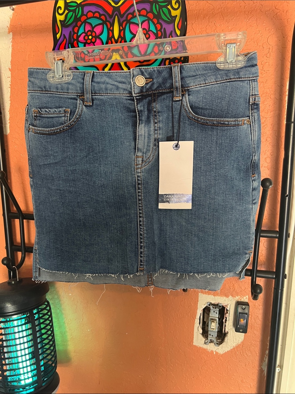 Zara Medium Blue Denim Raw-Hem Mini Skirt